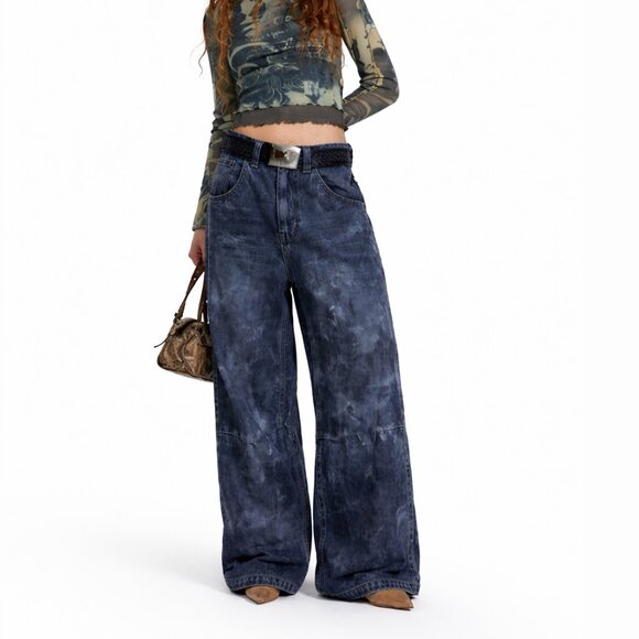 Jaded London Denim - JADED LONDON Low-Rise Colossus Fit Jeans Extreme Wide Bleach Dye Womens 14 x 31"
